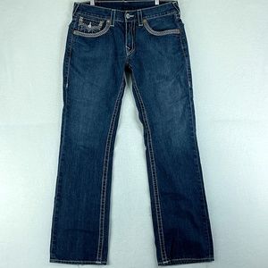 True Religion Mens Jeans Blue Tag Size 33 (34x33) Straight Leg Dark Wash Denim